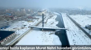 Yüzeyi buzla kaplanan murat nehri havadan görüntülendi